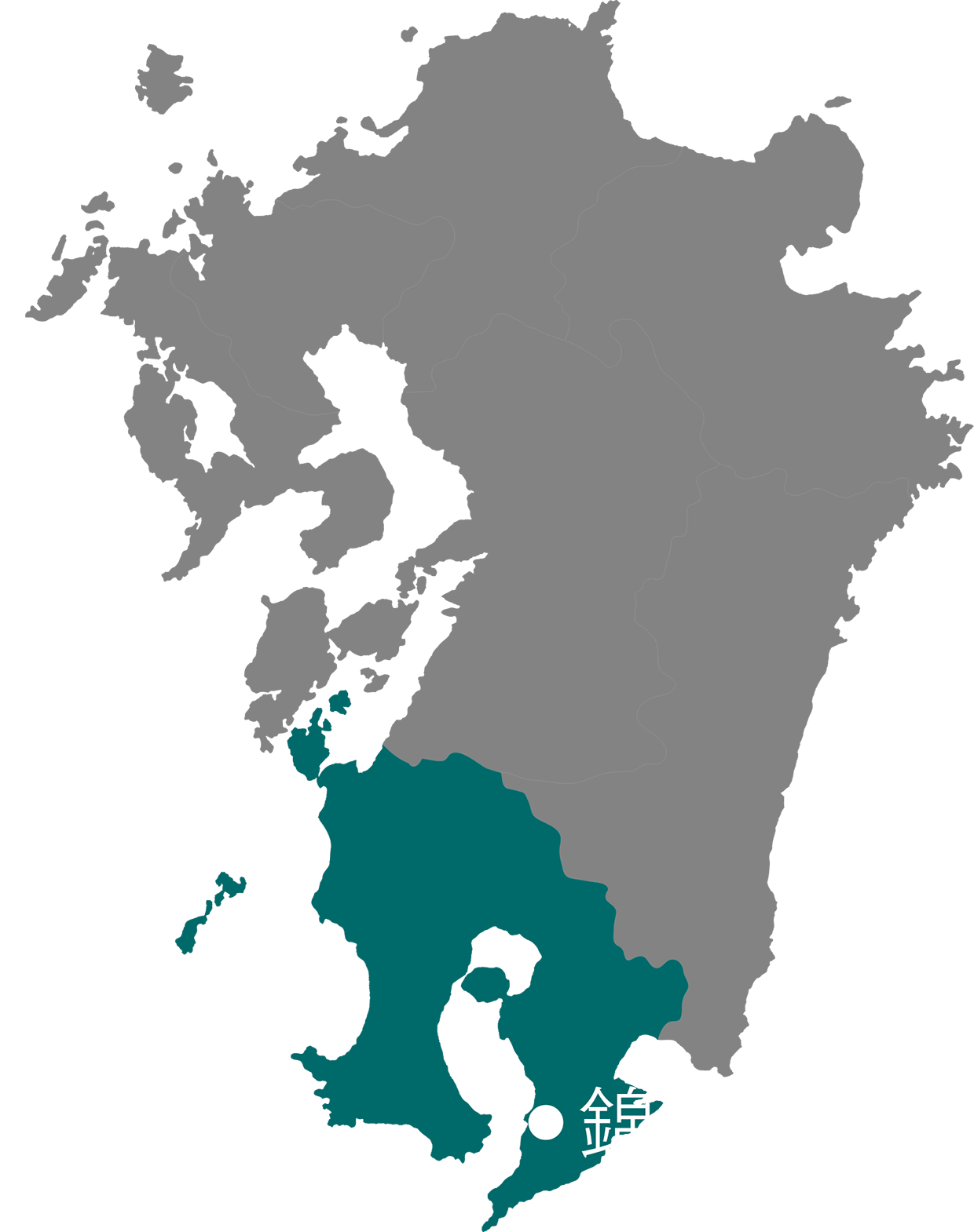 鹿児島県の錦江町を示す九州の地図